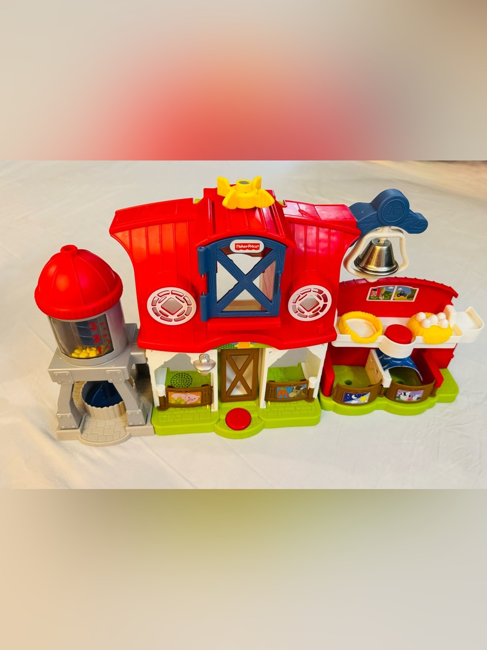 Little People Red and Green Barn Playset with Blue Door and Yellow Roof Detail